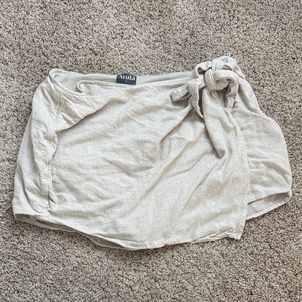 Arula Tie Front Wrap Skort Beige Linen | Size X | Arula Skort | Plus Size Skort
